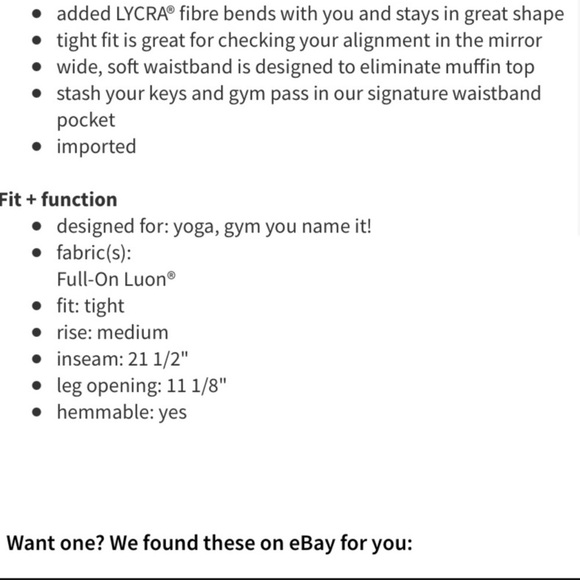 SOLD Lululemon Wunder Under Luon 21” - Picture 9 of 9